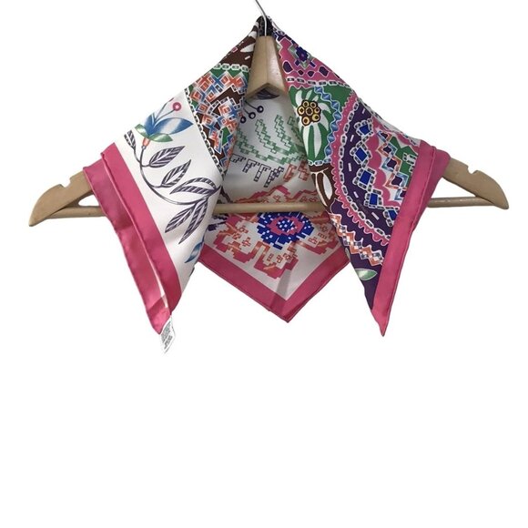 HERMES Petit Carre - White Pink Multi Scarf 252-072525 - Picture 1 of 7